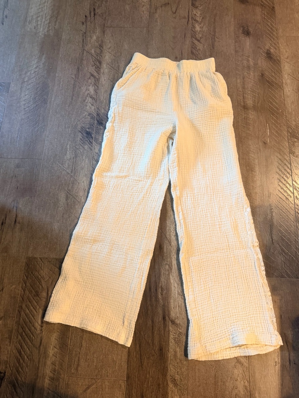 Cream Gauze Textured Wide-Leg Lounge Pants